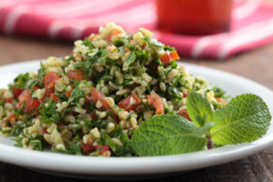 Tabbouleh,Salad,Closeup,On,A,Rustic,Table