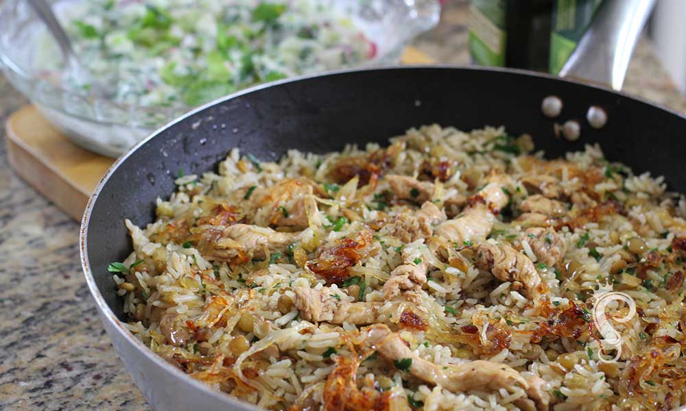 arroz com frango e lentilha